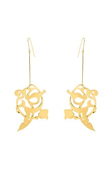Gold Finish Abresque Dangler Earrings In Sterling Silver