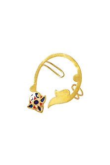Gold Finish Double Finger Enameled Ring In Sterling Silver