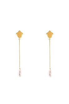 Gold Finish Baroque Pearl Dangling Clips In Sterling Silver