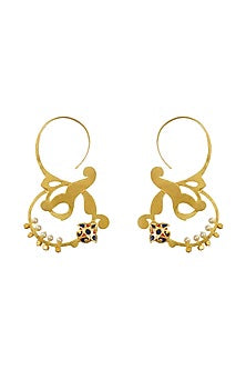 Gold Finish Pearl Stone Meenakari Hoop Earrings In Sterling Silver