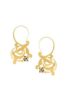 Gold Finish Meenakari Enameled Hoop Earrings In Sterling Silver