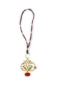 Gold Finish Carnelian Threaded Long Necklace In Sterling Silver