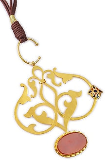 Gold Finish Carnelian Threaded Long Necklace In Sterling Silver