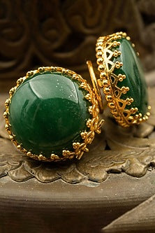 Gold Finish Australian Jade Stud Earrings In Sterling Silver