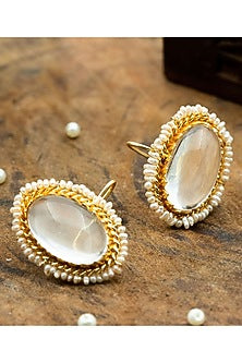 Gold Finish Quartz & Pearl Loop Earrings In Sterling Silver