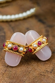 Gold Finish Rose Quartz Stud Earrings In Sterling Silver
