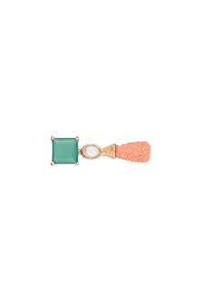 Gold Finish Green Onyx & Carved Coral Stone Ring