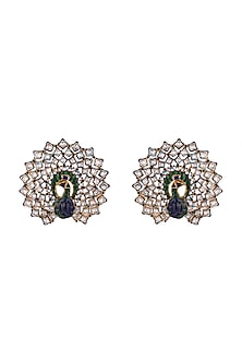 Gold Finish Real Kundan & Semi-Precious Stones Meenakari Earrings