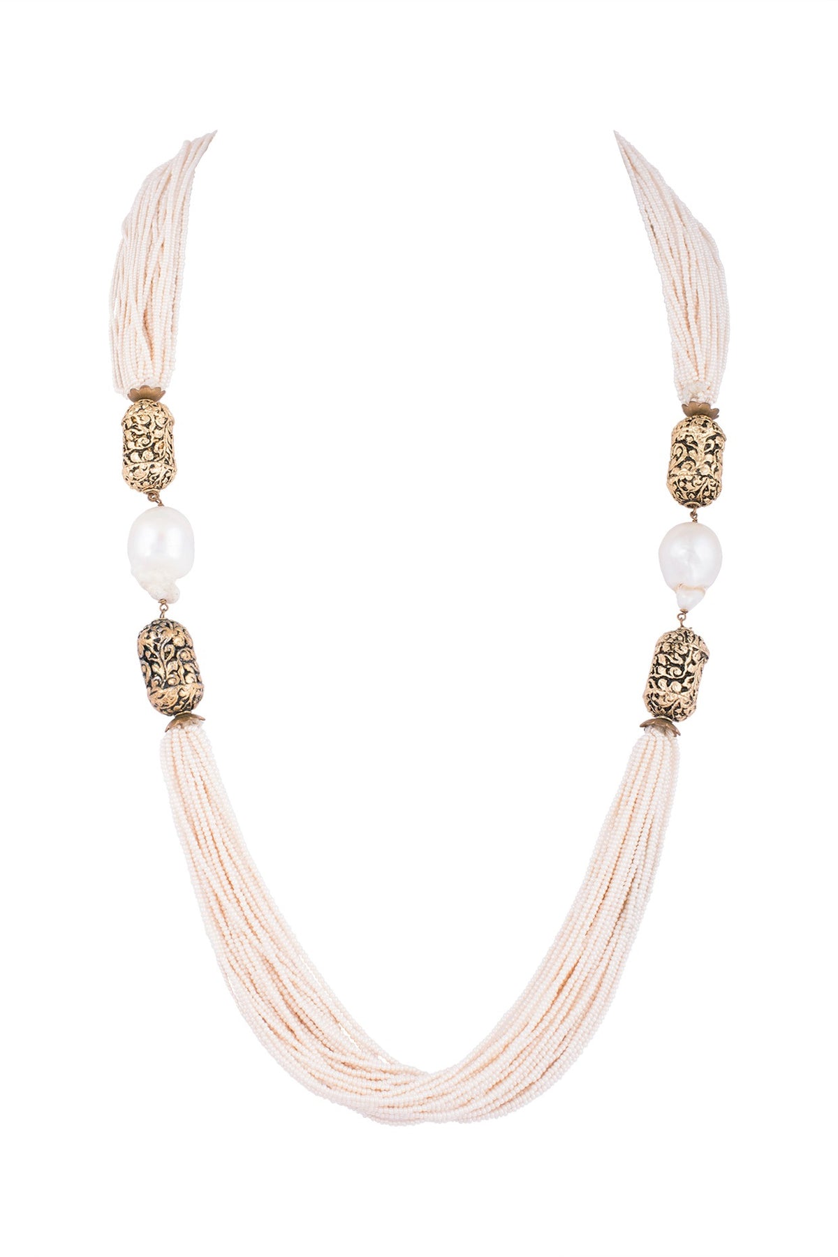 Gold Finish Pearls & Antique Beads String Necklace