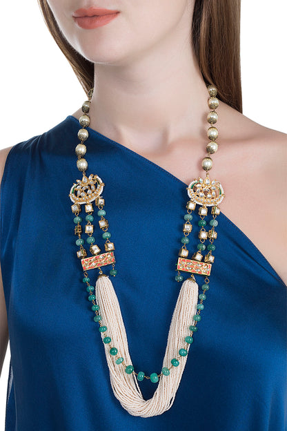 Gold Finish Semi-Precious Stones String Necklace
