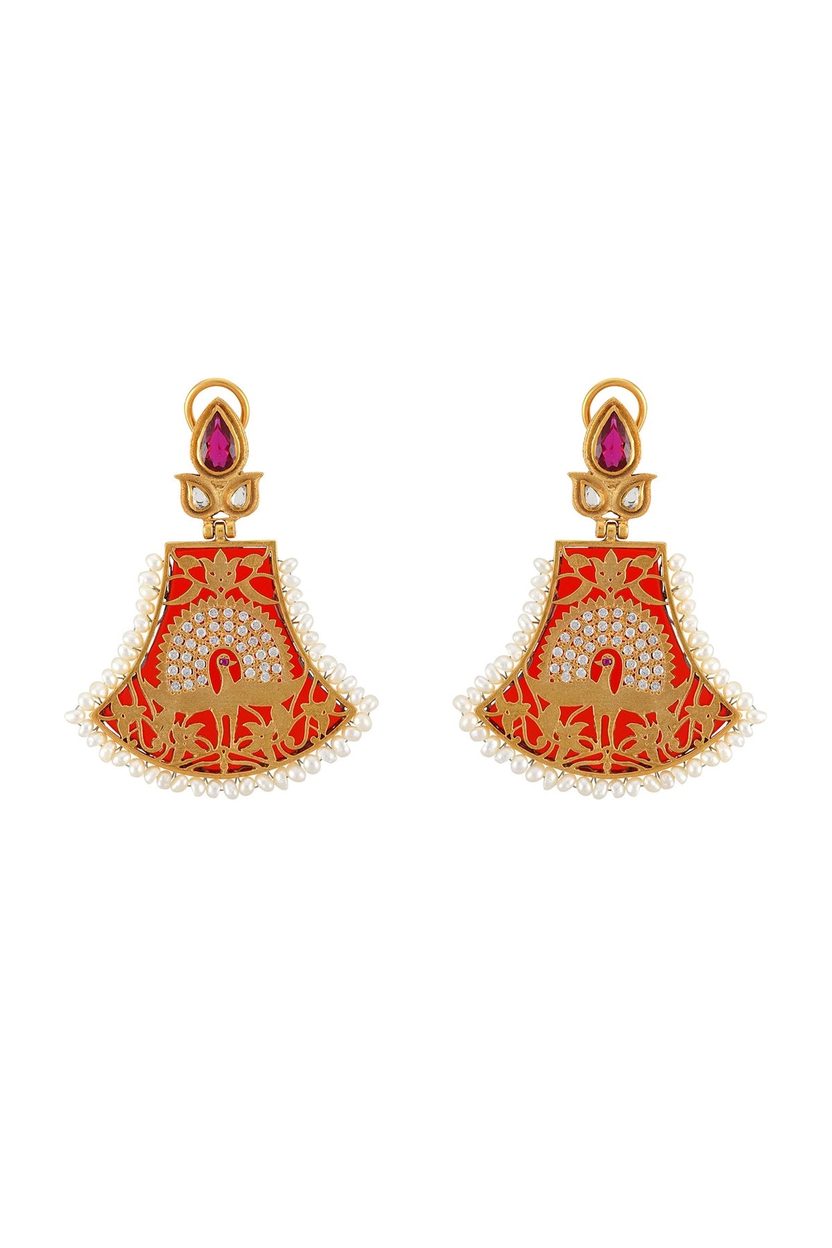 Gold Finish Pearl Earrings In Sterling Silver