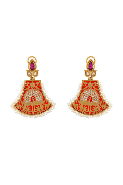 Gold Finish Pearl Earrings In Sterling Silver
