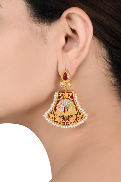 Gold Finish Pearl Earrings In Sterling Silver