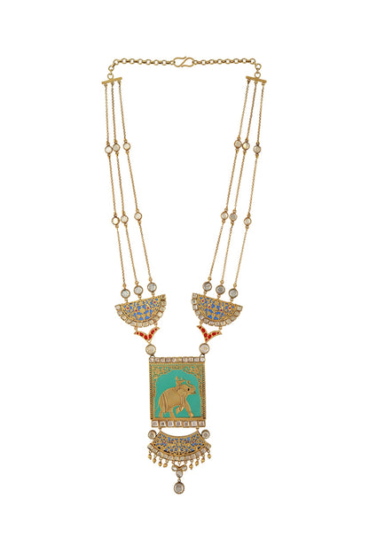 Gold Finish Crystal Floral Necklace In Sterling Silver