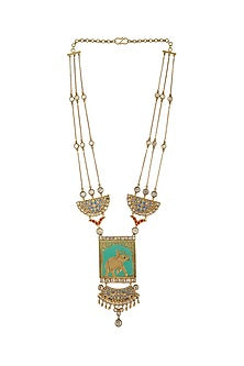 Gold Finish Crystal Floral Necklace In Sterling Silver