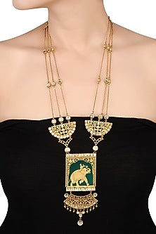 Gold Finish Crystal Floral Necklace In Sterling Silver