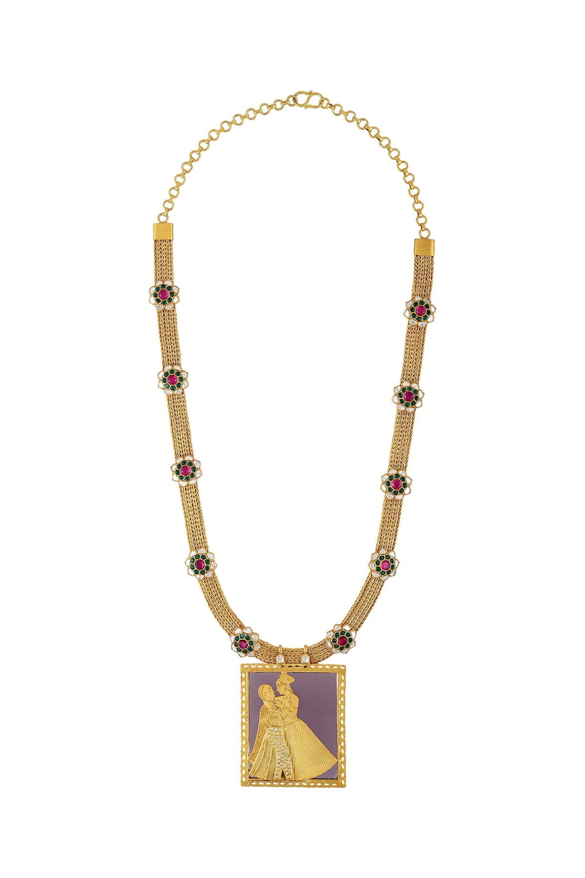 Gold Finish Raja Rani Necklace In Sterling Silver