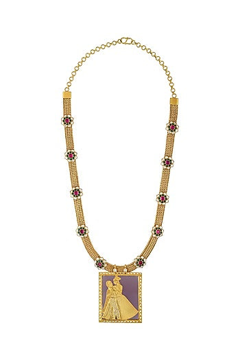 Gold Finish Raja Rani Necklace In Sterling Silver