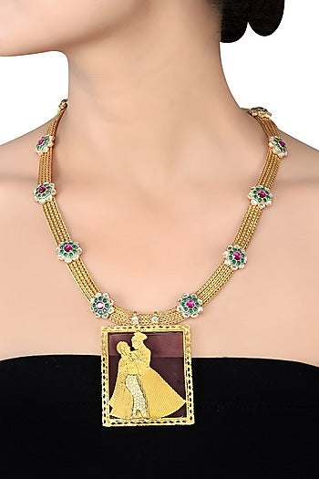 Gold Finish Raja Rani Necklace In Sterling Silver
