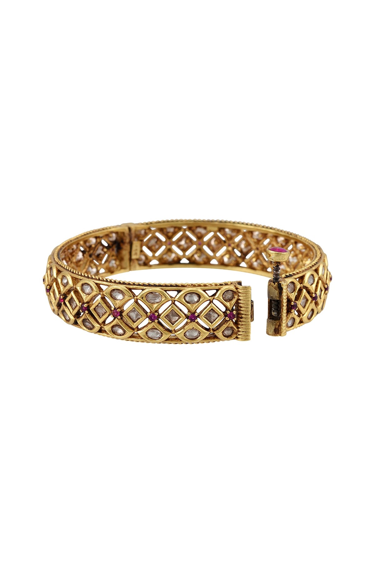 Gold Finish Crystal Openable Bangle In Sterling Silver