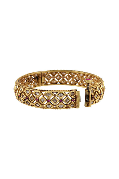 Gold Finish Crystal Openable Bangle In Sterling Silver