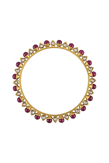 Gold Finish Glass Bangle In Sterling Silver