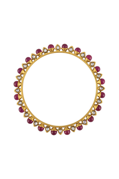Gold Finish Glass Bangle In Sterling Silver