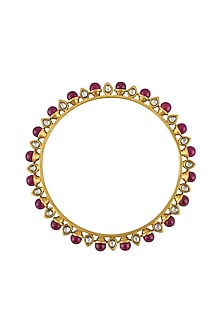 Gold Finish Glass Bangle In Sterling Silver