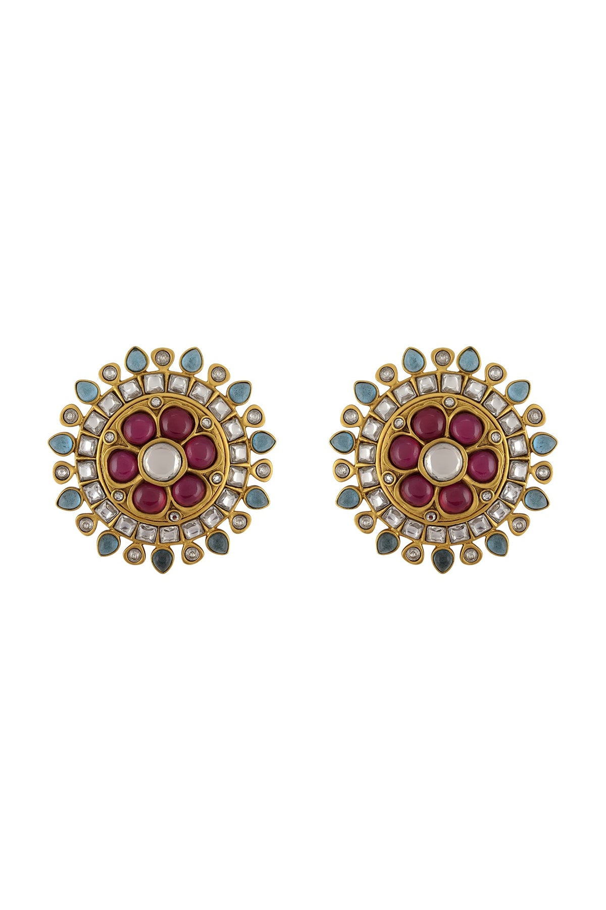 Gold Finish Glass Handcrafted Stud Earrings In Sterling Silver