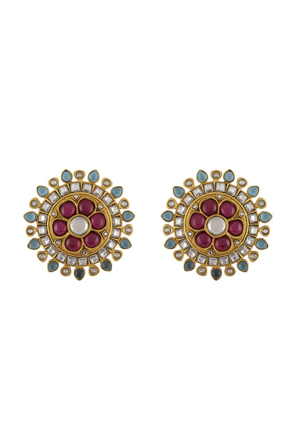 Gold Finish Glass Handcrafted Stud Earrings In Sterling Silver