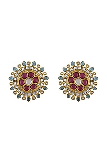 Gold Finish Glass Handcrafted Stud Earrings In Sterling Silver