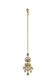Gold Finish Lotus Maang Tikka In Sterling Silver