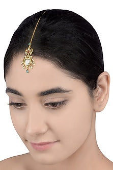 Gold Finish Lotus Maang Tikka In Sterling Silver