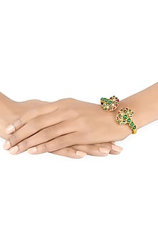 Gold Finish Pearl & Crystal Floral Kada