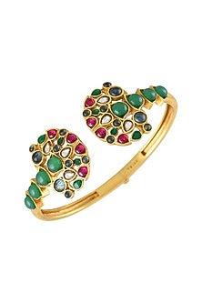 Gold Finish Pearl & Crystal Floral Kada