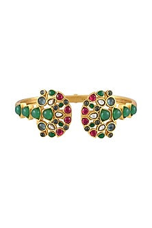Gold Finish Pearl & Crystal Floral Kada