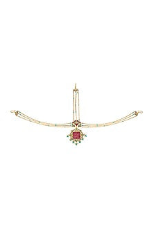 Gold Finish Pearl & Crystal Floral Mathapatti