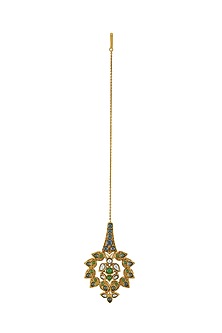 Gold Finish Pearl & Crystal Floral Maangtikka