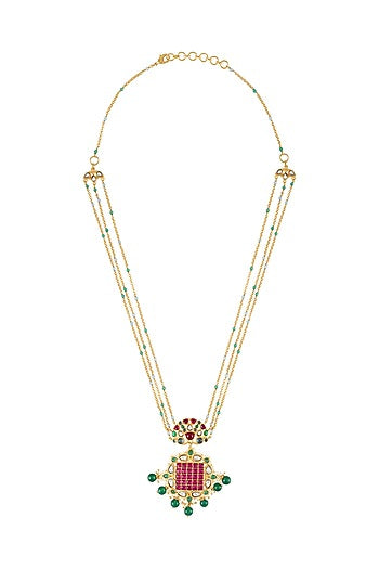 Gold Finish Pearl & Crystal Floral Pendant Necklace