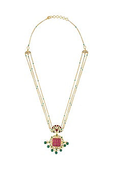 Gold Finish Pearl & Crystal Floral Pendant Necklace