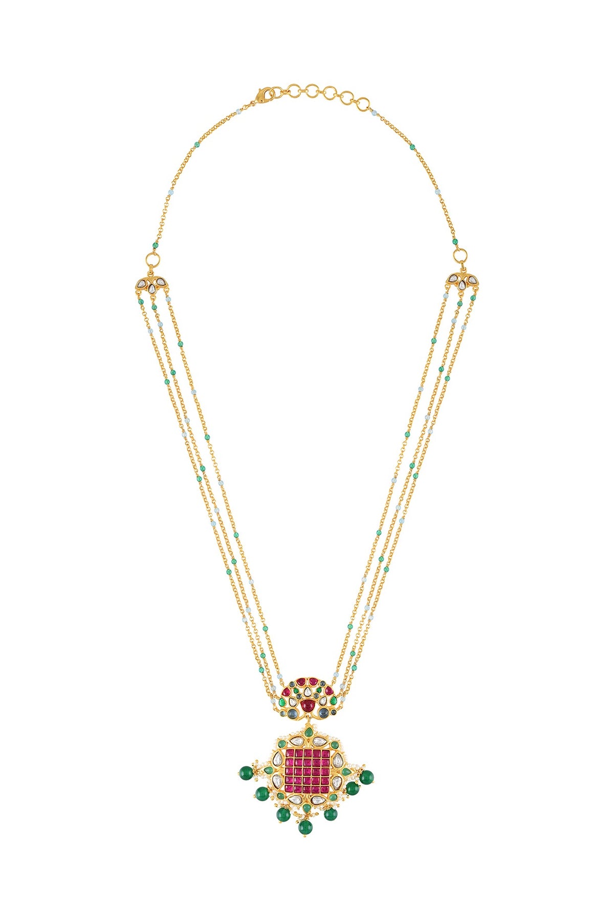 Gold Finish Pearl & Crystal Floral Pendant Necklace