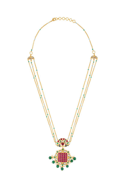 Gold Finish Pearl & Crystal Floral Pendant Necklace