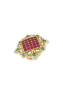 Gold Finish Pearl & Crystal Floral Ring