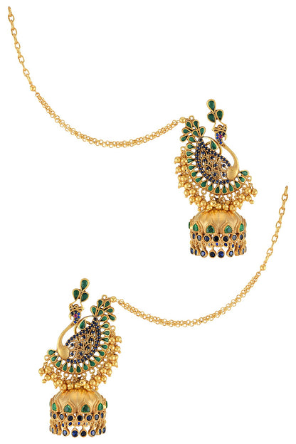 Gold Finish Peacock Jhumka Earrings
