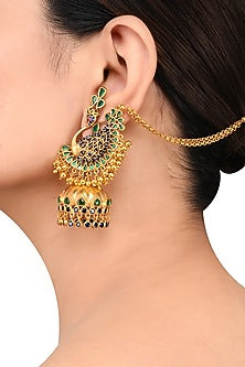 Gold Finish Peacock Jhumka Earrings