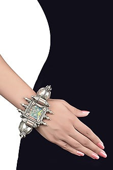 Oxidised Silver Finish Hand Painted Cuff