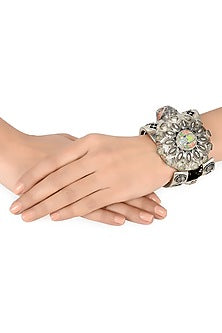 Oxidised Silver Finish Hand Painted Tribal Motif Cuff