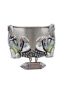 Oxidised Silver Finish Enameled Elephant Cuff