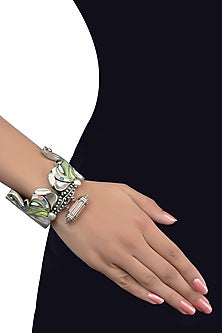 Oxidised Silver Finish Enameled Elephant Cuff