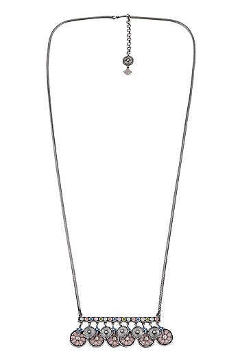 Oxidised Silver Finish Enameled Coin Necklace